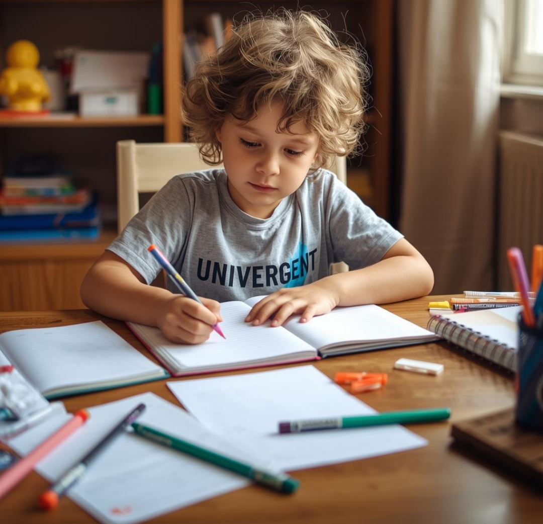 Child focused on studying